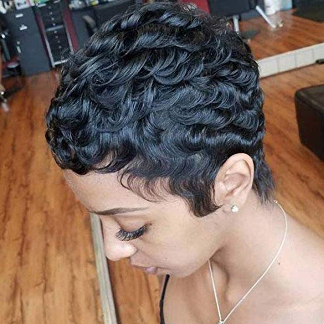 VCK Short Curly Human Hair Wigs for Black Women - Pixie Cut Glueless Machine Made Wigs | Natural Look for Daily Wear, Parties & Special Occasions