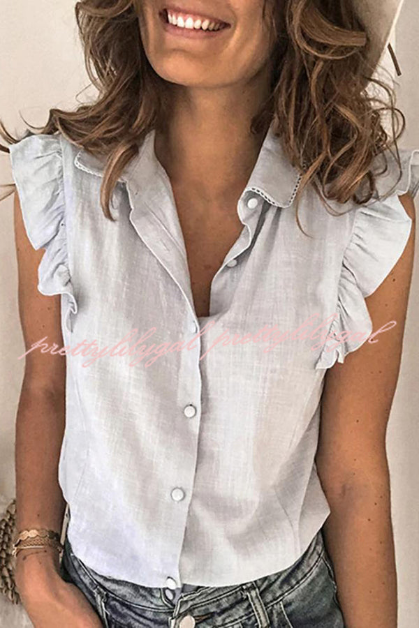 Stylish Solid Color Short Sleeve Ruffle Button Front Shirt for Women - Perfect for Casual Outings, Office Wear & Summer Fashion