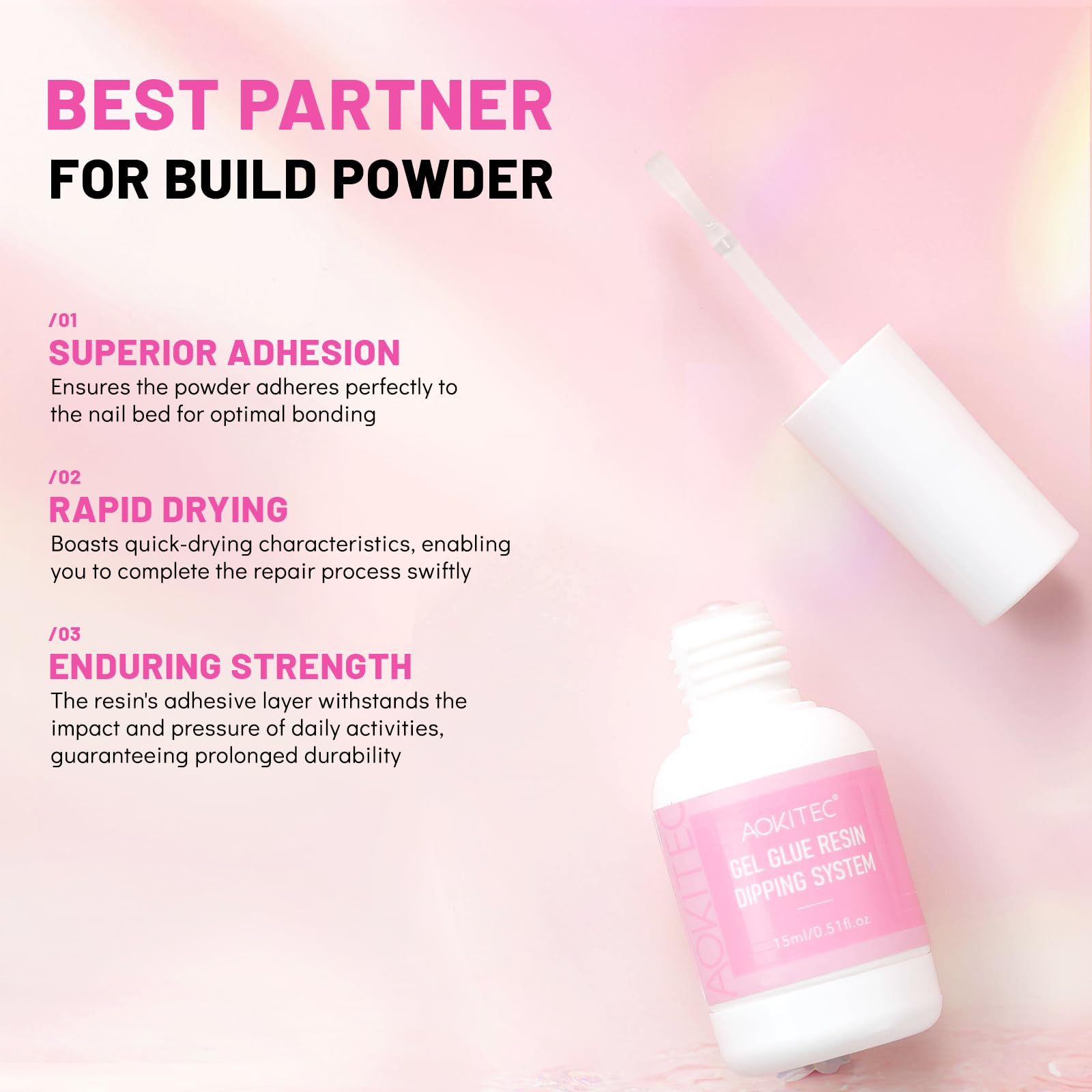 Aokitec Nail Repair Kit - 28g Jelly Pink Builder Powder for Broken Cracked Split Weak Nails with Nail Repair Solution | Emergency Quick DIY Natural Crystal Pink Nails | Perfect for Home Salon, Nail Art, and Manicure Care