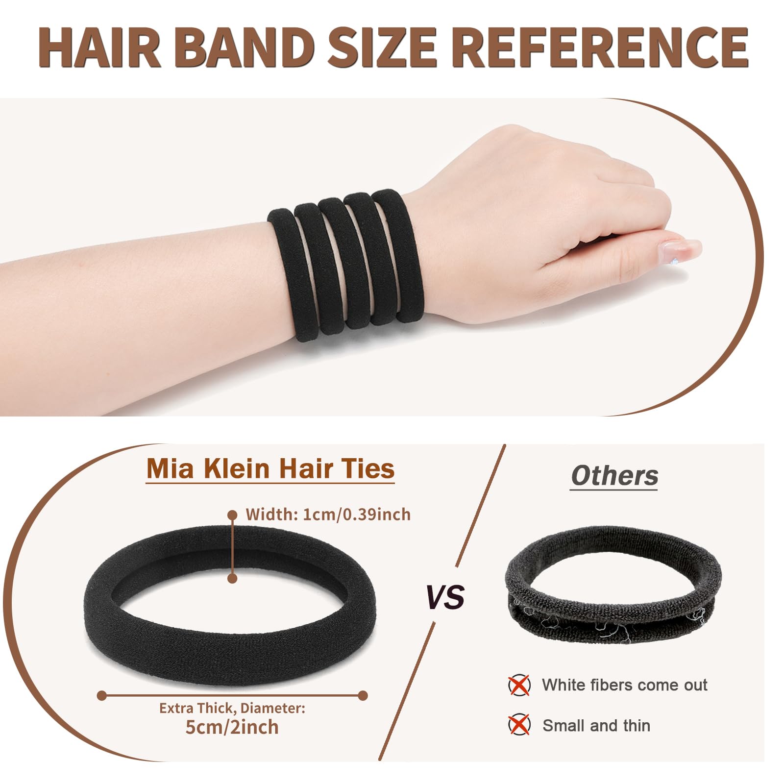 100 Count Extra Thick 5CM Black Hair Ties - Bulk Elastic Hair Bands for Thick Heavy Hair, Seamless Hair Accessories for Women & Girls, Ponytail Holders (Black) - Perfect for Workouts, Yoga, Office & Everyday Styling