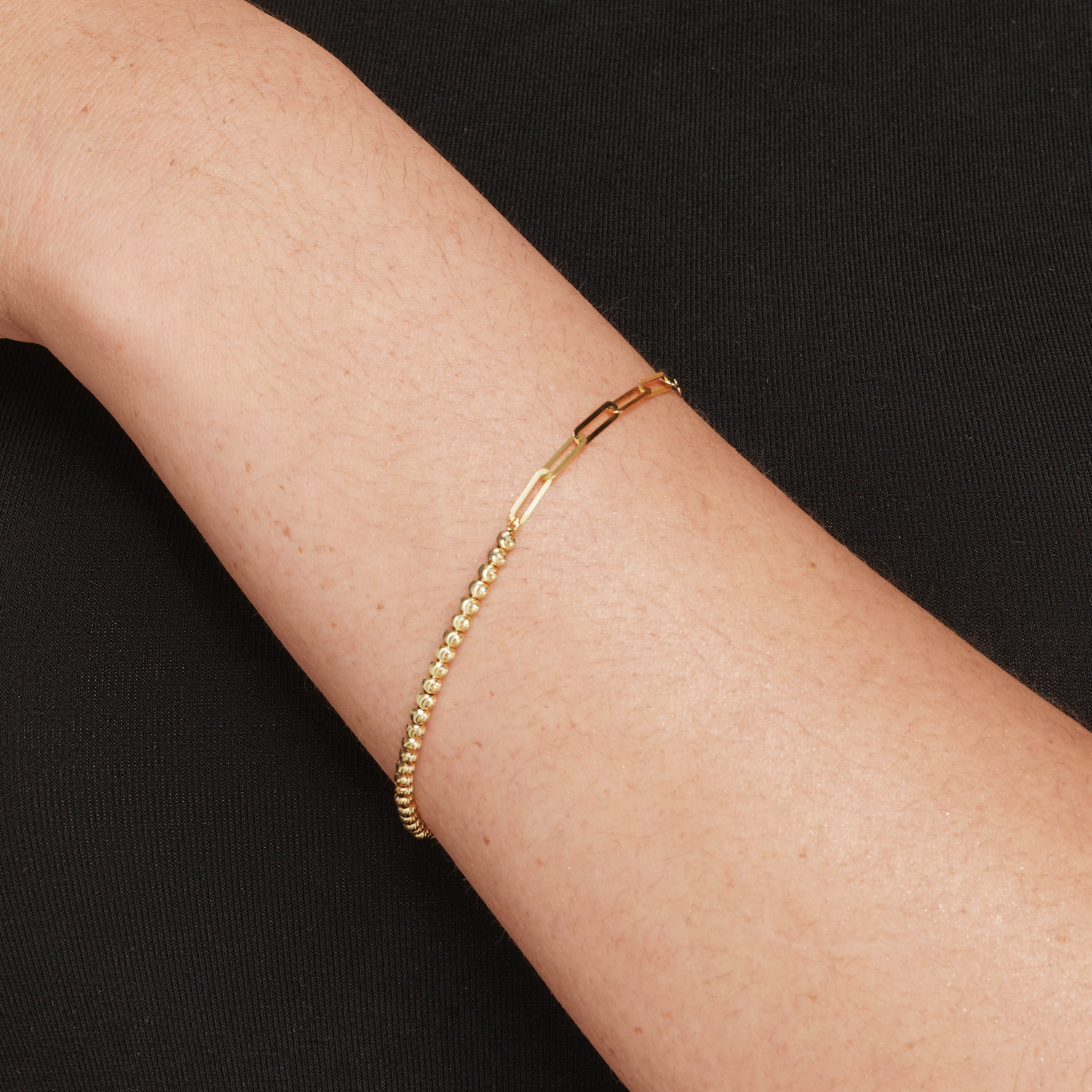 10k Gold Micro Beaded Half Paperclip Chain Bracelet for Women - Elegant Stackable Jewelry for Everyday Wear & Special Occasions