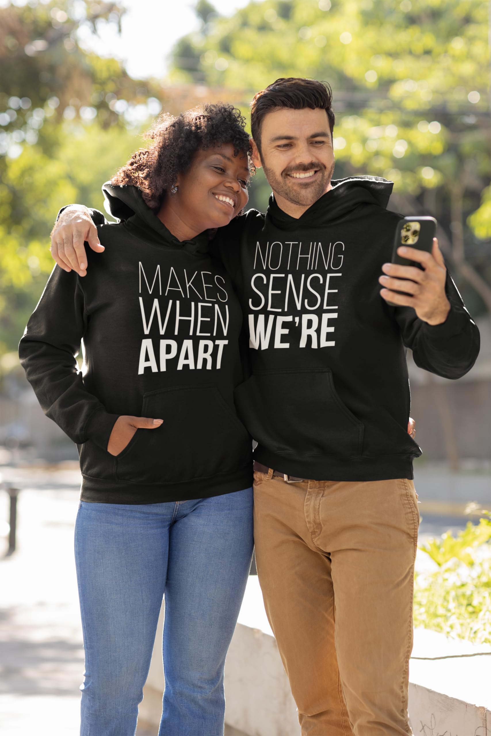 Shop4ever Couples Matching Hoodie Sweatshirts - 'Nothing Makes Sense When We're Apart' Romantic Couple Outfits for Date Nights & Anniversaries