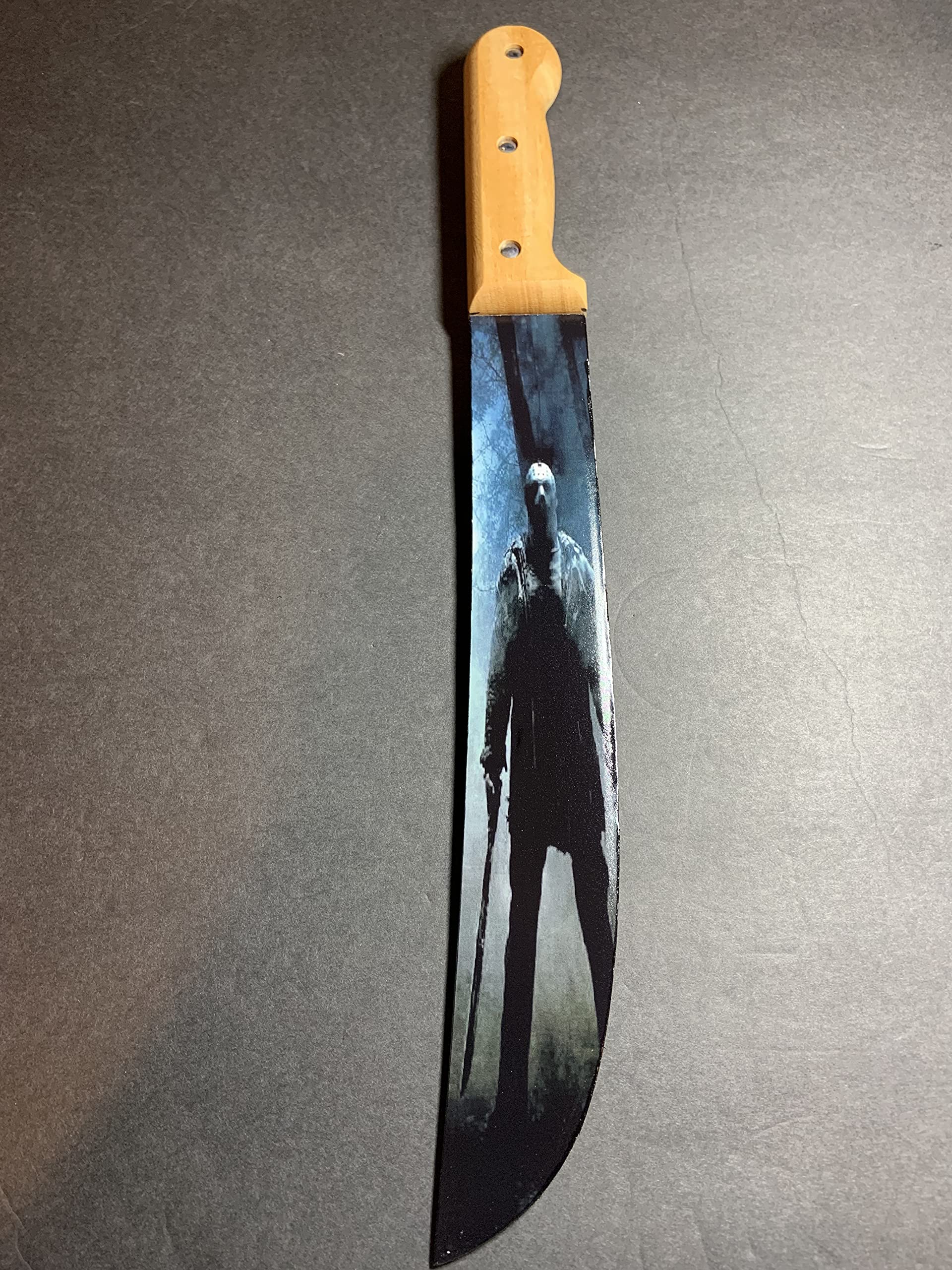 Jason Voorhees Friday the 13th Machete Replica with Sublimated Stand - Perfect for Horror Movie Collectors, Halloween Decor & Cosplay Props