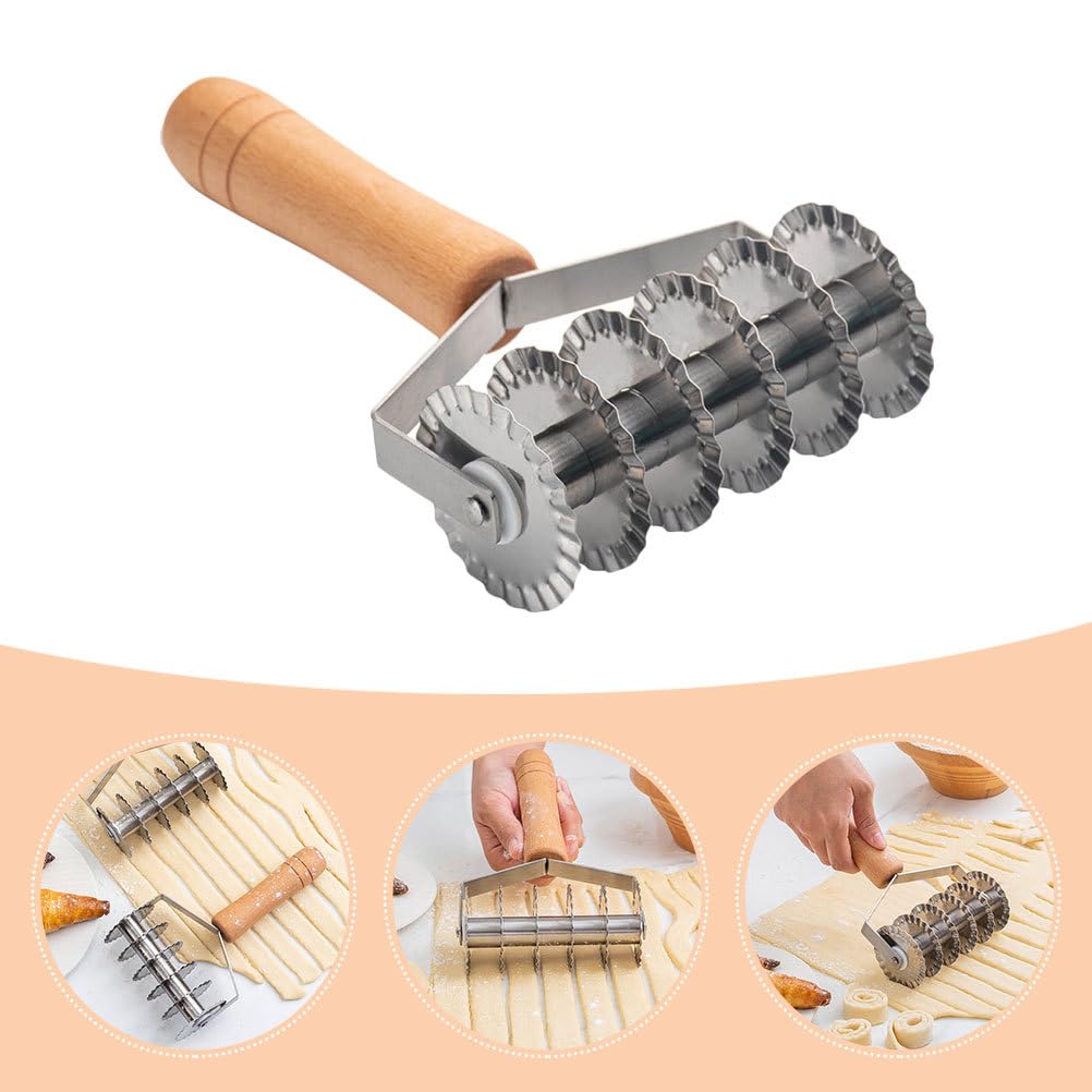 Hemoton Stainless Steel Lattice Cutter - Dough Roller for Baking Cookies, Pies, Pizza & Pastry with Wooden Handle | Perfect for Homemade Desserts, Holiday Baking & Professional Kitchen Use
