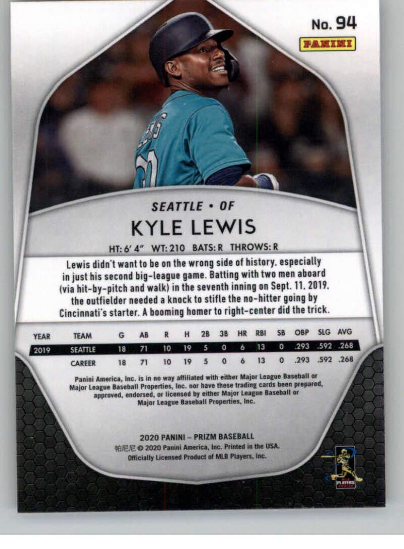 2020 Panini Prizm #94 Kyle Lewis Rookie Card RC - Seattle Mariners Baseball Trading Card - Perfect for Collectors, Sports Memorabilia & Investment