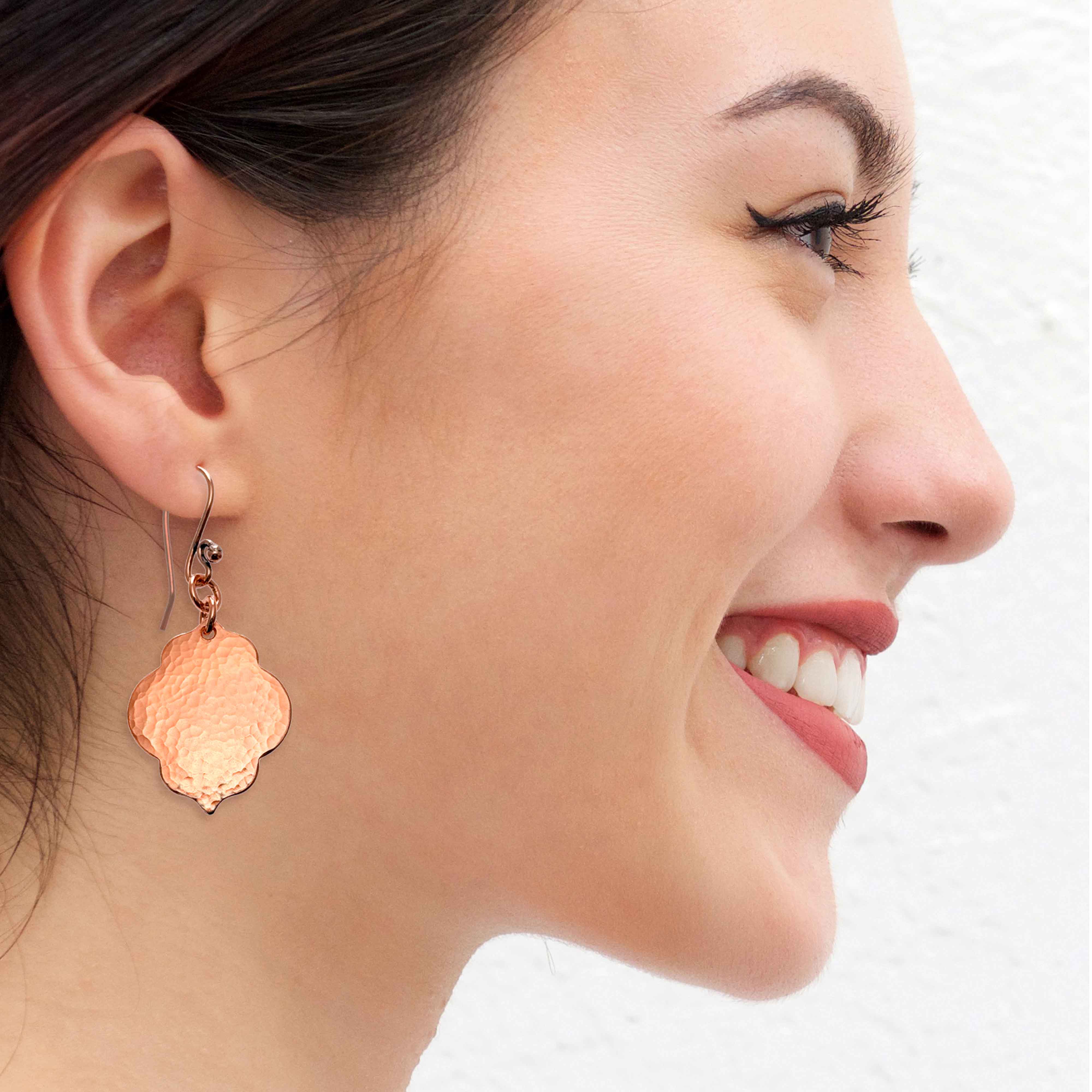 Handmade Hammered Copper Quatrefoil Dangle Earrings for Women - Boho Chic Jewelry Gift for Party, Wedding & Everyday Wear