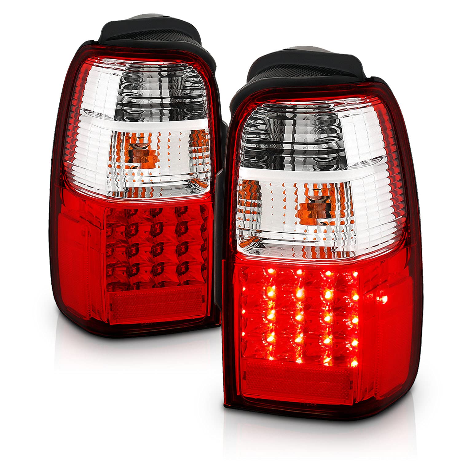 AmeriLite Red Clear LED Brake Tail Lights Replacement Set for 1996-2002 Toyota 4Runner - Left & Right Side - Enhanced Visibility & Safety for Night Driving & Off-Road Adventures