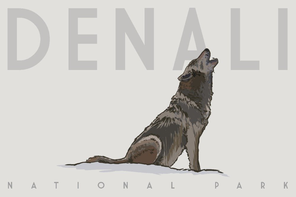 Denali National Park Alaska Grey Wolf Wall Art Poster - 12x18 Inches Framed Wildlife Print for Home & Office Decor - Perfect for Living Room, Bedroom, or Cabin