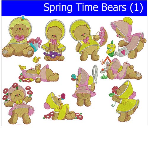 Threadart Machine Embroidery Design Bundles - Spring Time Bears Collection (1) - USB Stick Ready for Brother, Singer & Janome Machines - Perfect for DIY Baby Clothes, Quilting & Home Decor Projects