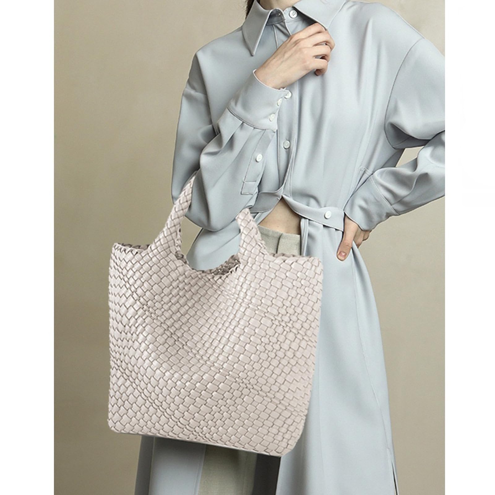 JINMANXUE Women's Fashion Woven Tote Bag - Large Capacity Shopper Bag for Travel, Work & Daily Use | Stylish Shoulder Purse for Women