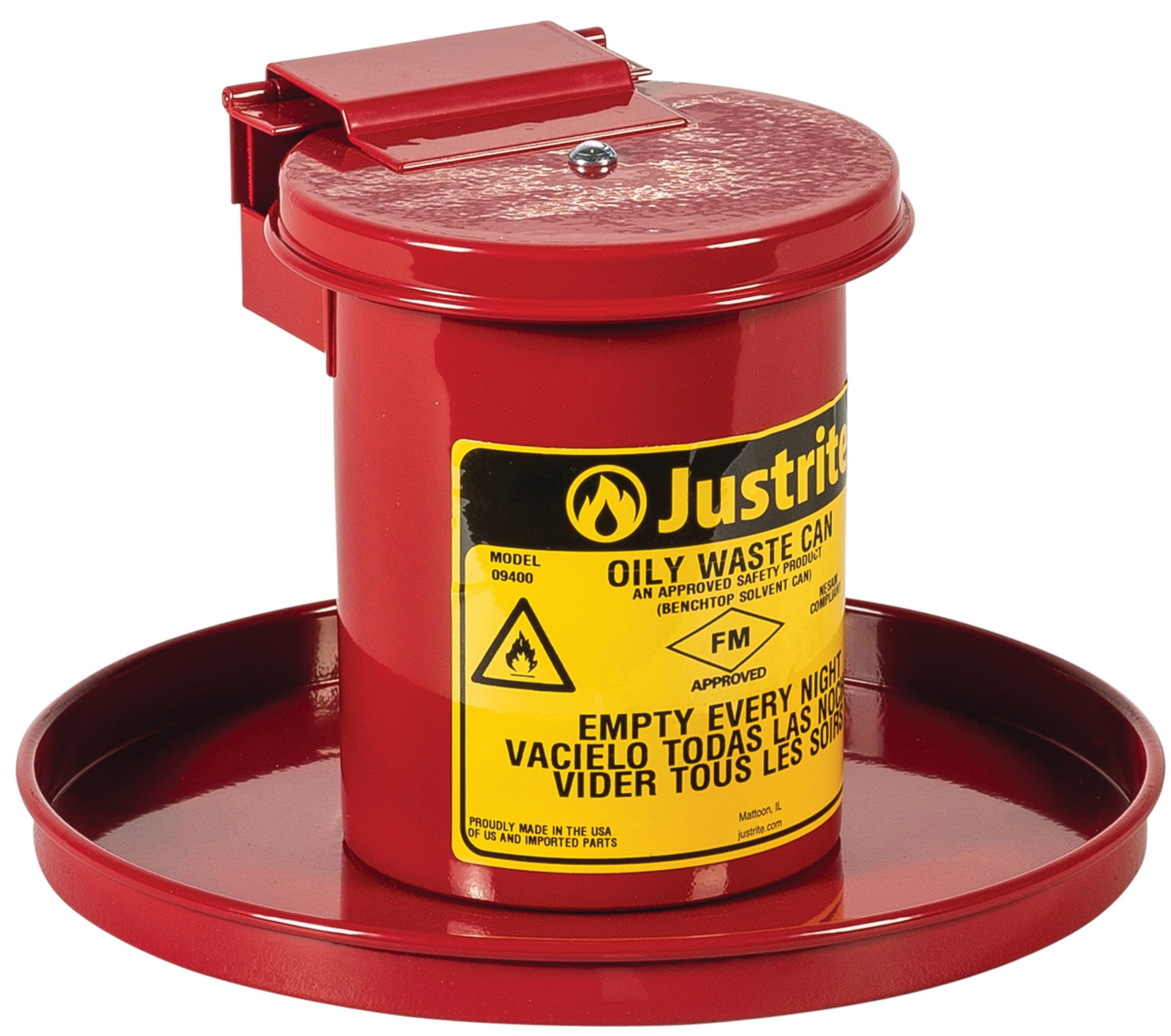 Justrite 0.45 Gal Galvanized Steel Mini Countertop Oily Waste Can - 10.5
