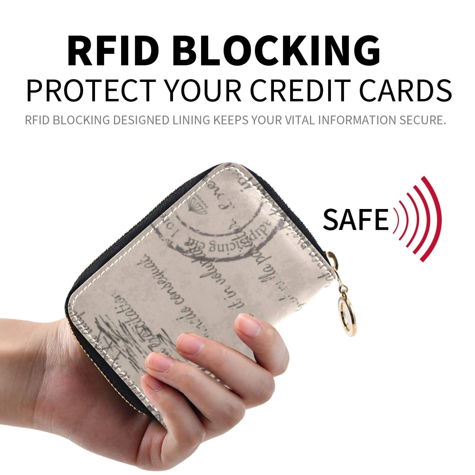 RFID Blocking Credit Card Holder Wallet for Women - Vintage Eiffel Tower Design, Genuine Microfiber Leather with Secure Zipper Closure | Perfect for Travel, Daily Use & Contactless Payment Protection