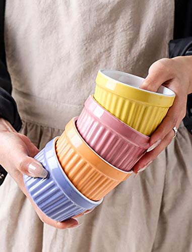 Elegant Colias Wing Design Porcelain Ramekin Bowls - Set of 6 Small Baking Dishes for Soufflé, Crème Brûlée & Desserts - Perfect for Home Baking, Kitchen Decor & Dinner Parties