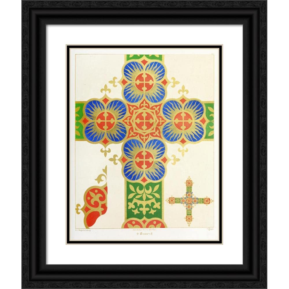 Augustus Pugin 20x24 Black Ornate Framed Museum Art Print - A Cross for Frontal or Vestment with Five Crosses, Bayonne & Crowns (1846) | Gothic Revival Decor, Church Altar Display, Victorian Home Decor, Religious Wall Art