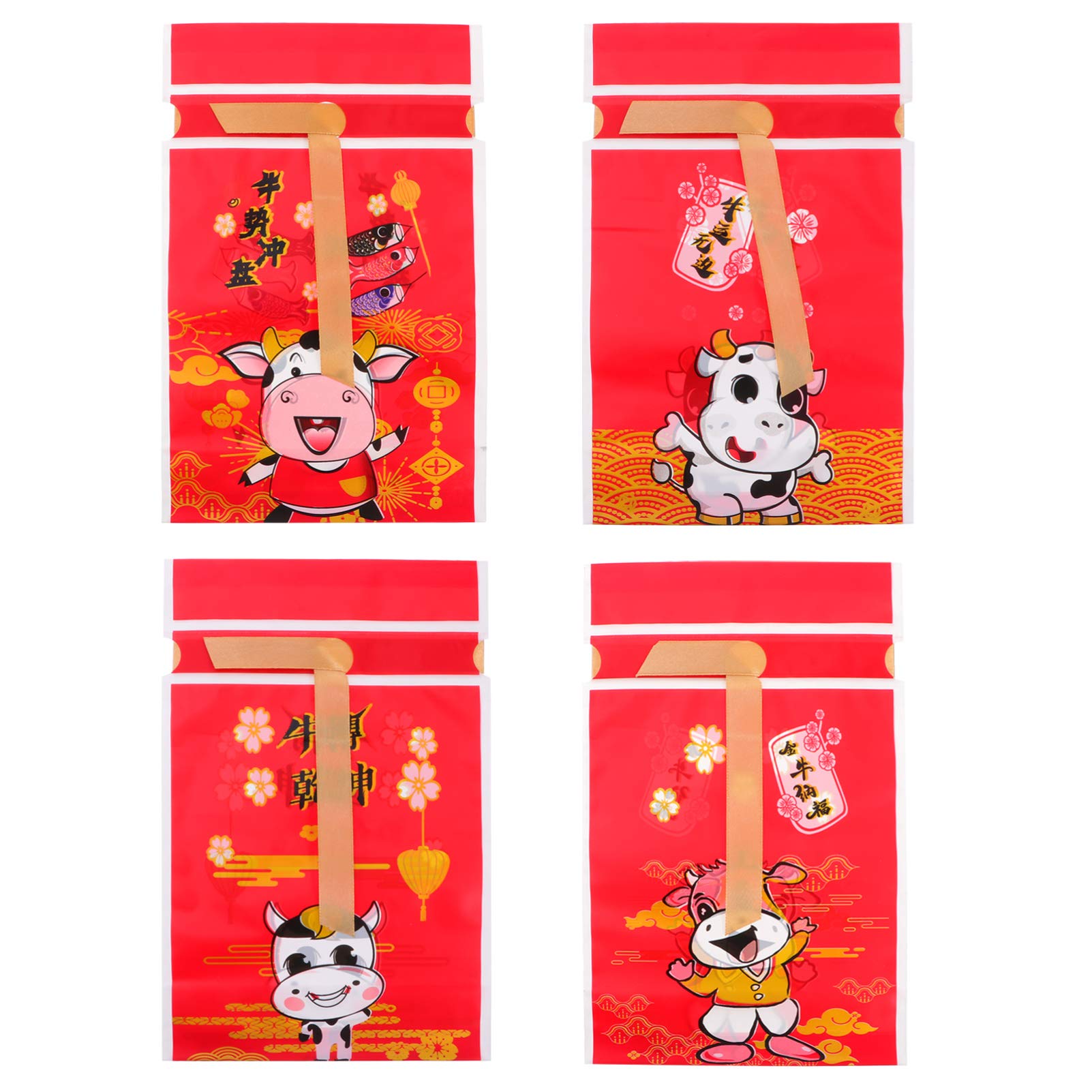 Bestoyard 50pcs Clear Candy Bags - Chinese New Year Cellophane Treat Bags for Year of The Ox, Lunar New Year & Spring Festival Party Supplies - Perfect for Candy, Cookies, Party Favors & Gift Wrapping