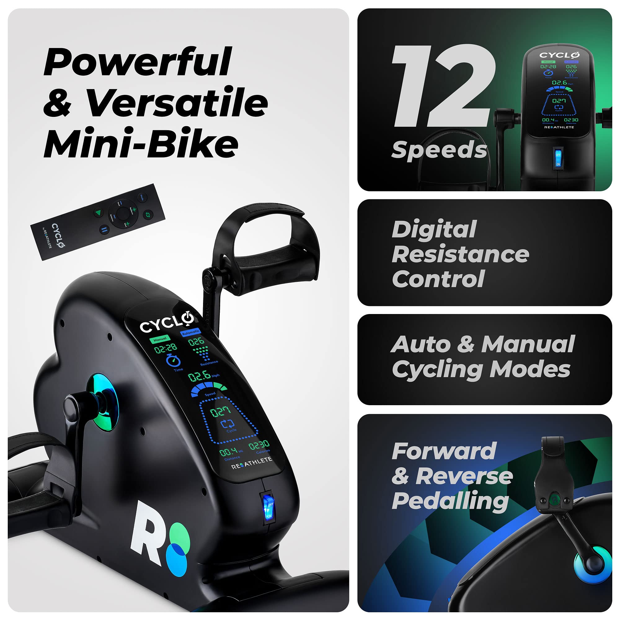 REATHLETE CYCLO: Under-Desk Exercise Bike with Digital Display - Portable Pedal Exerciser for Leg & Arm Workouts, Cardio Training, Physical Therapy & Home Office Fitness | Lightweight & Quiet Design for Work, Rehab & Active Sitting