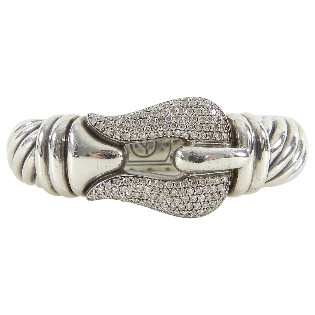 David Yurman Sterling Silver Pave Diamond 15mm Cable Buckle Bracelet for Women - Elegant Jewelry Gift for Birthday, Anniversary & Special Occasions