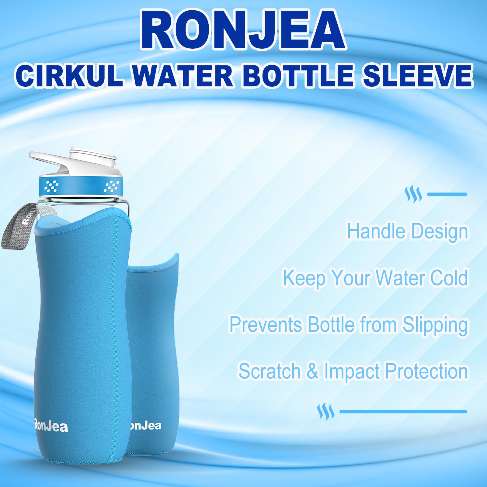 2Pcs Neoprene Sleeve for 22oz Cirkul Water Bottle - Insulated Water Bottle Cover to Keep Drinks Cold & Protect Bottle - Fits 22oz Plastic & Stainless Steel Cirkul Bottles (Blue) - Perfect for Gym, Hiking, Travel & Office Use