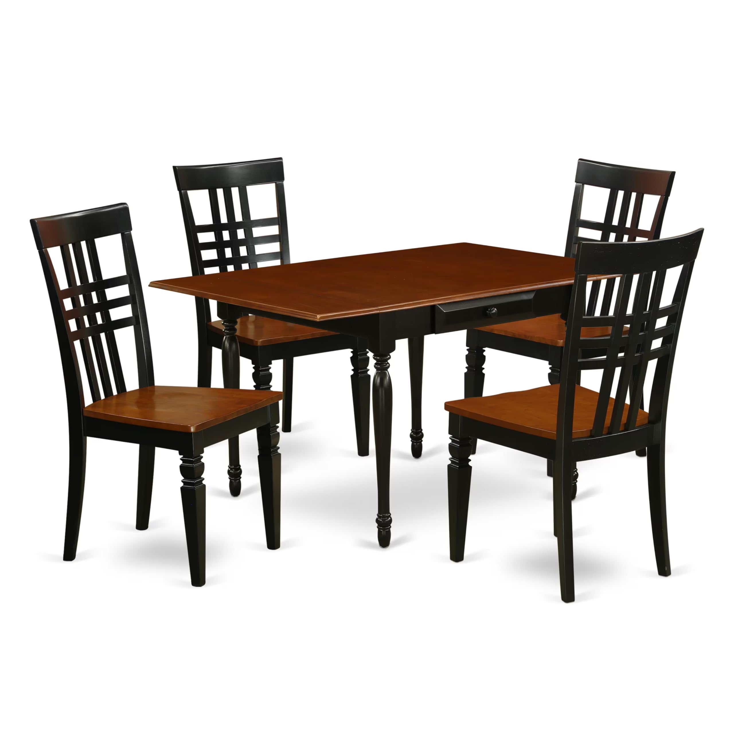 East West Furniture 5-Piece Dining Room Set - Rectangle Kitchen Table with Drop Leaf & 4 Chairs, 36x54 Inches, Black & Cherry - Perfect for Small Spaces, Breakfast Nooks & Compact Apartments