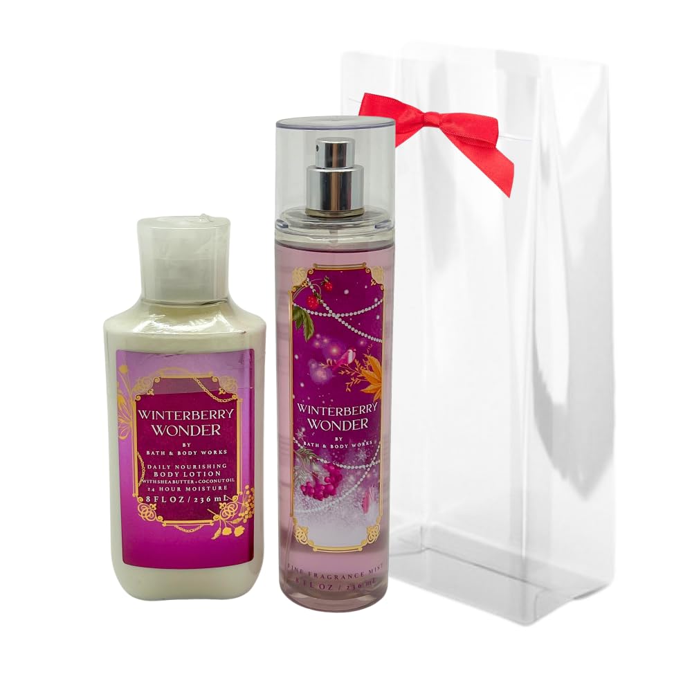 Bath & Body Works Winterberry Wonder 2-Piece Gift Set - Fine Fragrance Mist & Body Lotion with Red Bow | Holiday Gifts for Women, Christmas Presents, Birthday & Anniversary Gifts | Perfect for Self-Care, Relaxation & Gifting