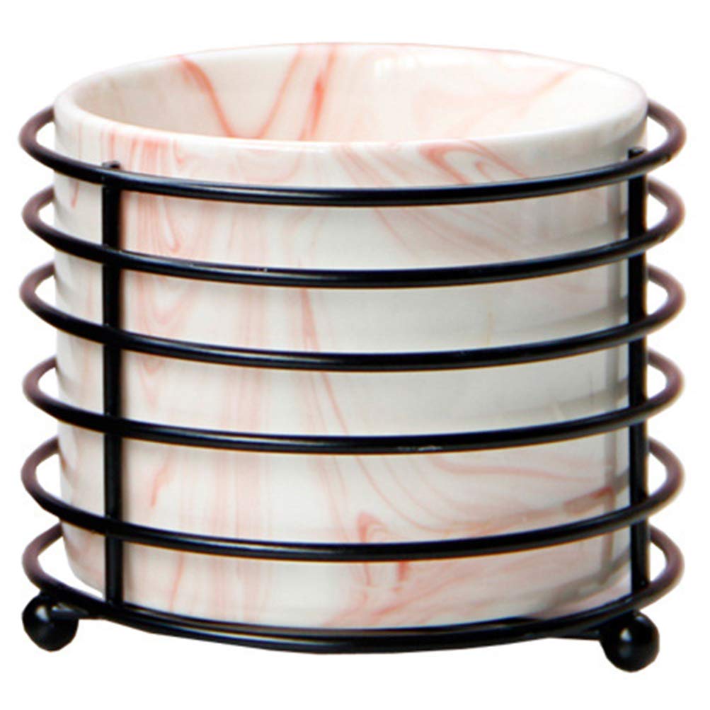 BESPORTBLE Ceramic Makeup Brush Holder with Iron Frame - Cosmetic Organizer Cup for Makeup Brushes Display | Perfect for Vanity, Bathroom Counter & Salon Organization