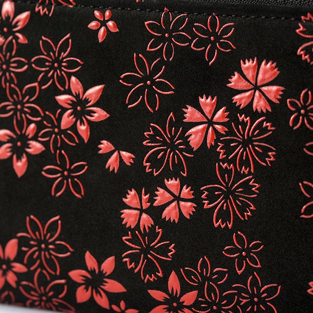 Premium Japanese Deerskin Leather Wallet with Urushi Lacquer - Cherry Blossom & Gray Black U-Zip Design | Handcrafted in Japan | Perfect for Everyday Use & Luxury Gifting