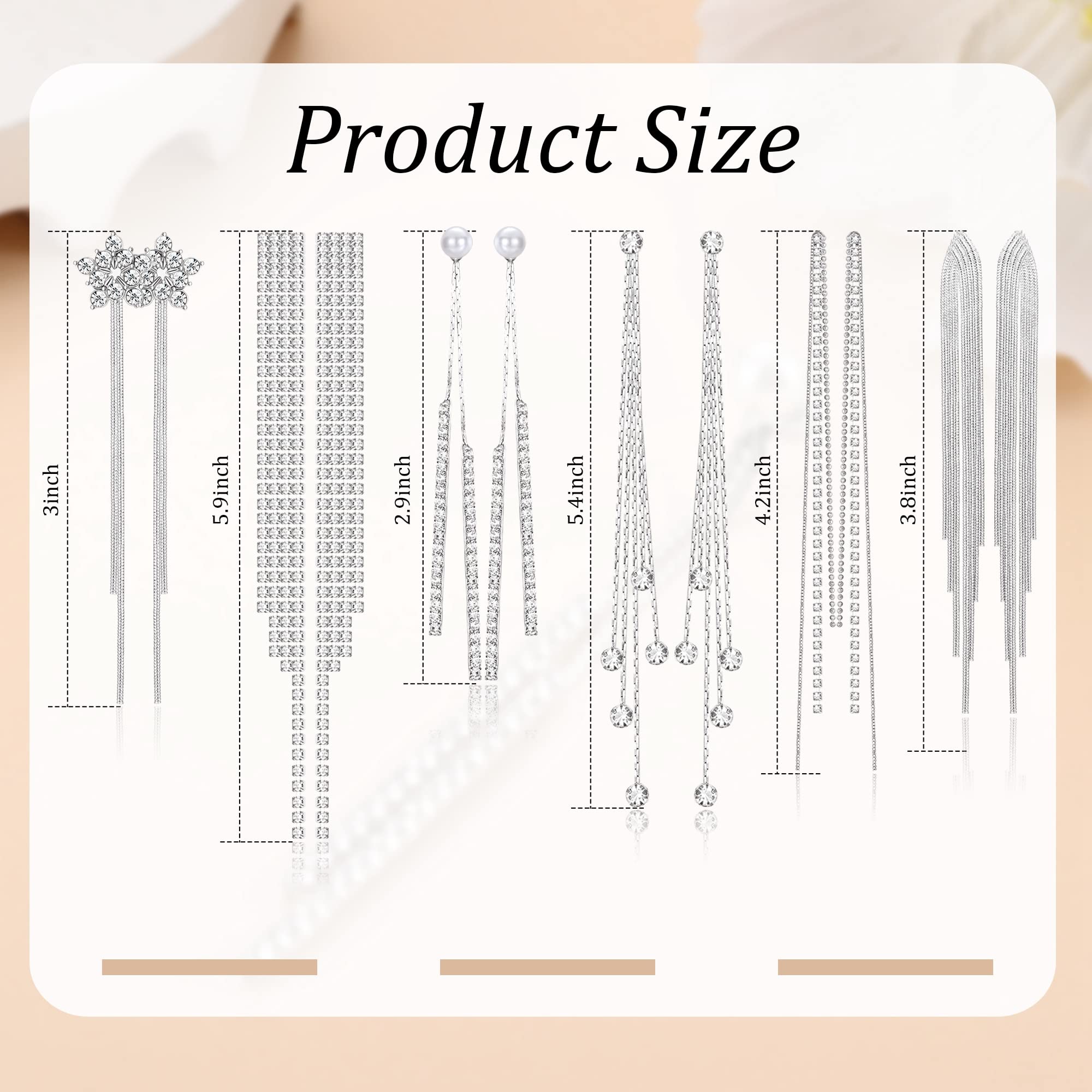 Kakonia 6 Pairs Long Tassel Drop Dangle Earrings for Women | Rhinestone Linear Geometric Thread Earrings | Wedding, Party & Evening Wear Jewelry Accessories