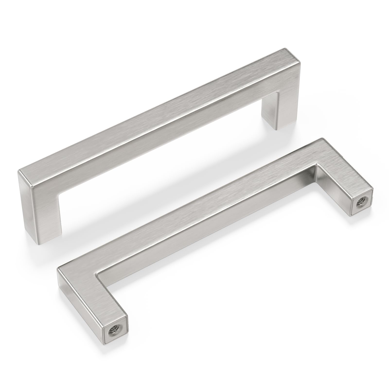 15 Pack Brushed Nickel Cabinet Pulls - 4 Inch Hole Center, Square Drawer Handles for Kitchen & Dresser - Durable & Stylish Hardware for Home & Office Cabinets