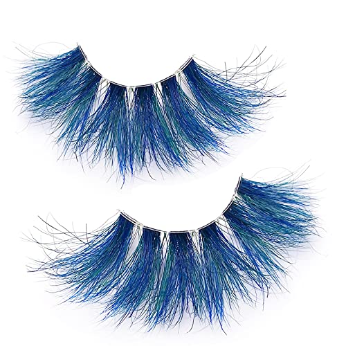 VNIHTT Blue 25mm 3D Mink Colored Eyelashes - Soft Fluffy Wispy Fake Lashes for Dramatic Look | Halloween, Cosplay & Party Makeup | Perfect for Costume Parties, Photo Shoots & Special Events