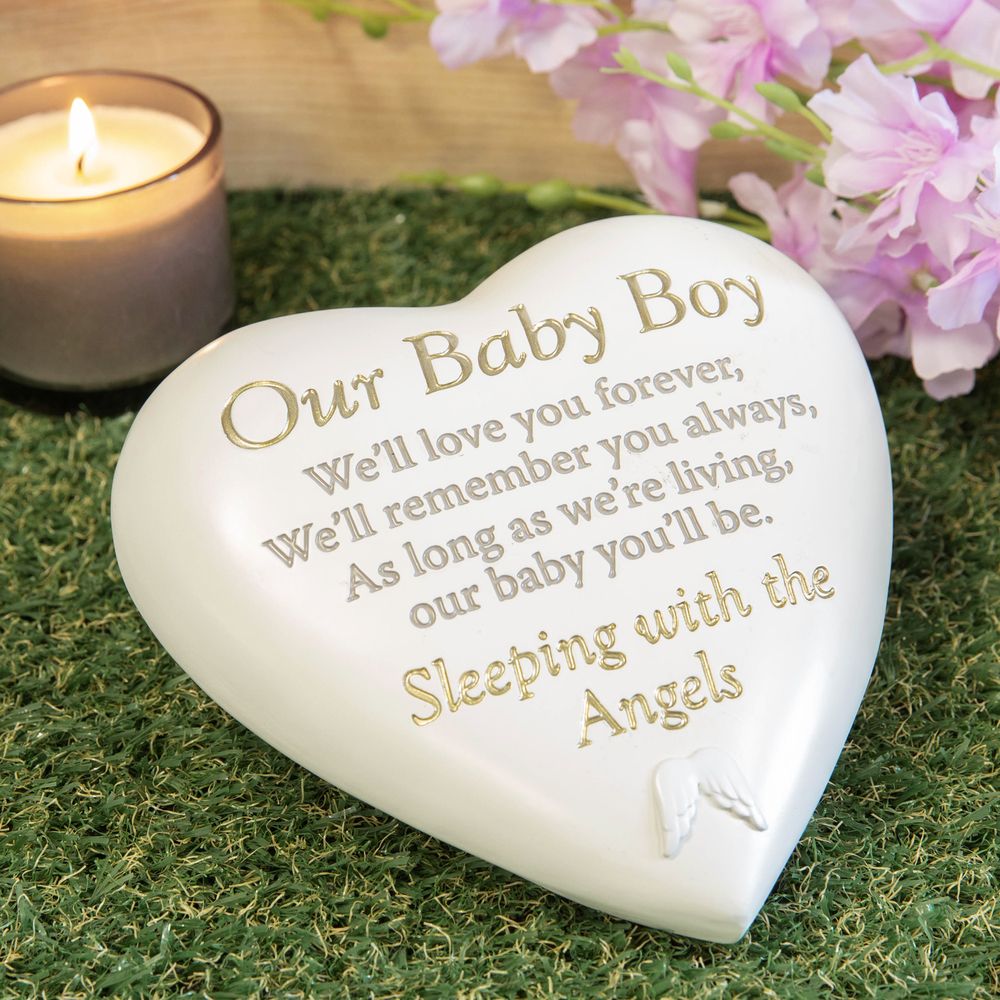 Thoughts of You Memorial Heart Grave Marker - Personalized Baby Boy Headstone for Cemetery - Perfect for Remembrance & Tribute in Gardens or Gravesites