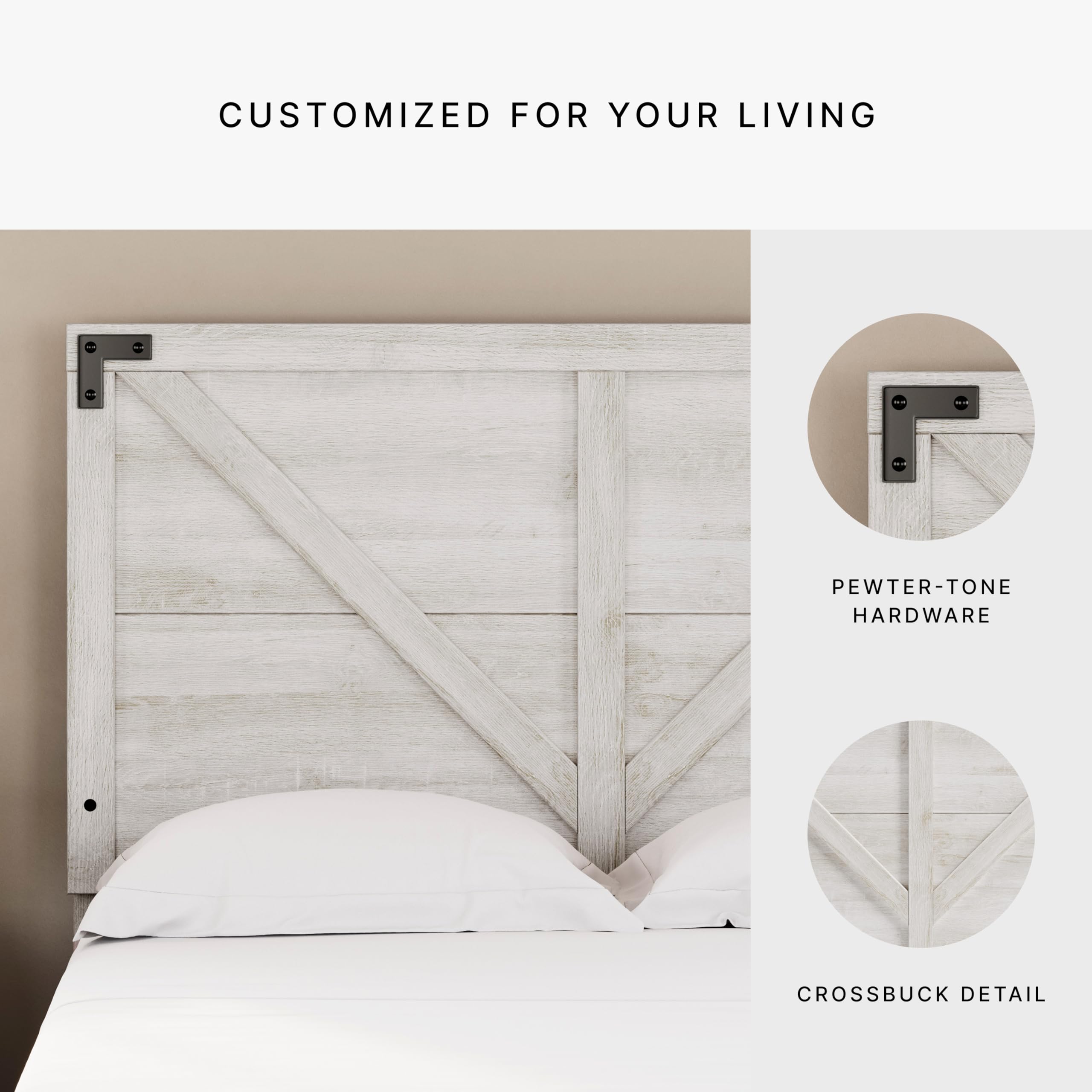 Signature Design by Ashley Shawburn Modern Farmhouse Headboard - Full Size, Whitewash Finish | Perfect for Bedroom Decor, Farmhouse Style Homes & Cozy Retreats