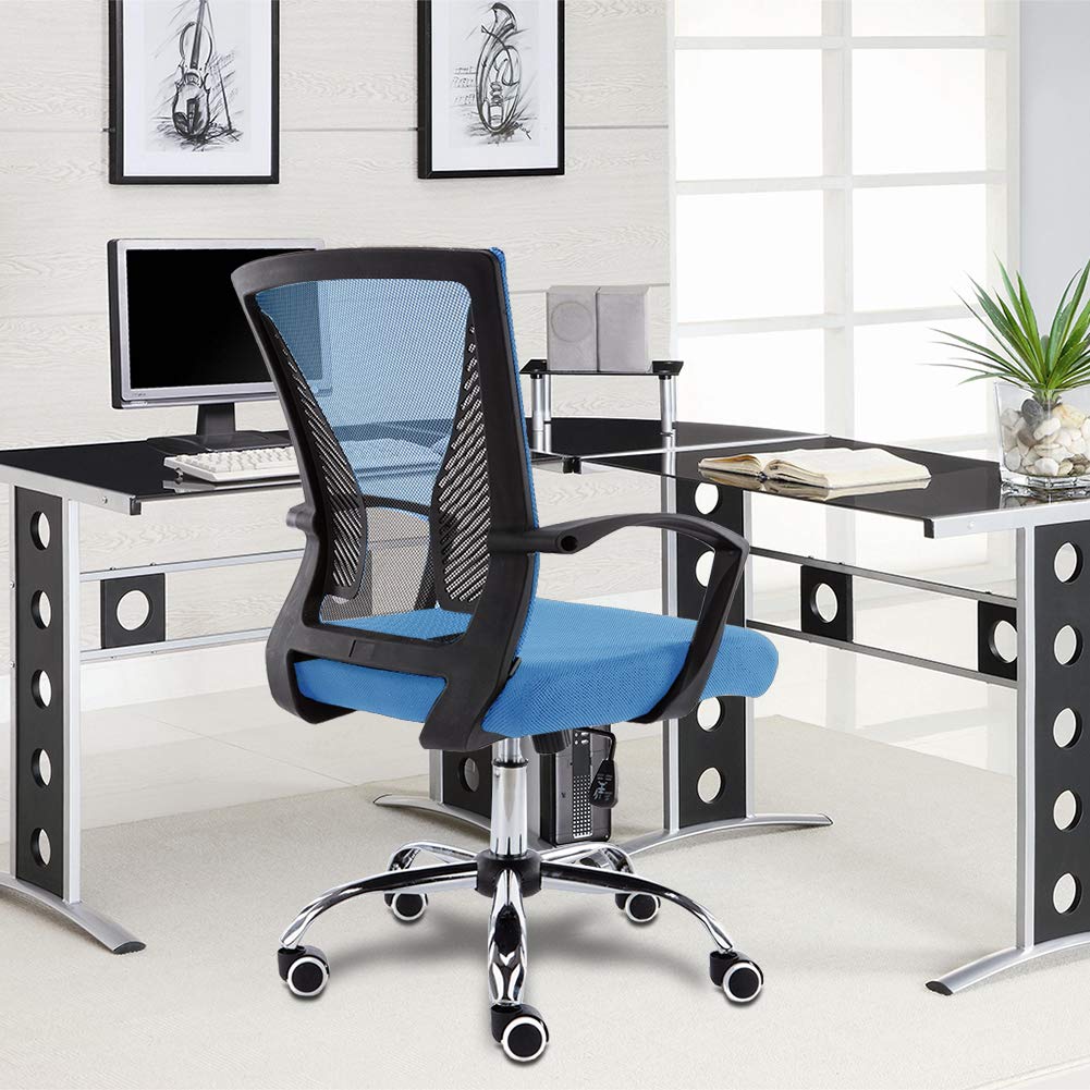 Zuna Mid-Back Office Task Chair - Ergonomic Mesh Back Support Desk Chair with Lumbar Support (Black/Blue) - Perfect for Home Office, Gaming & Workspaces