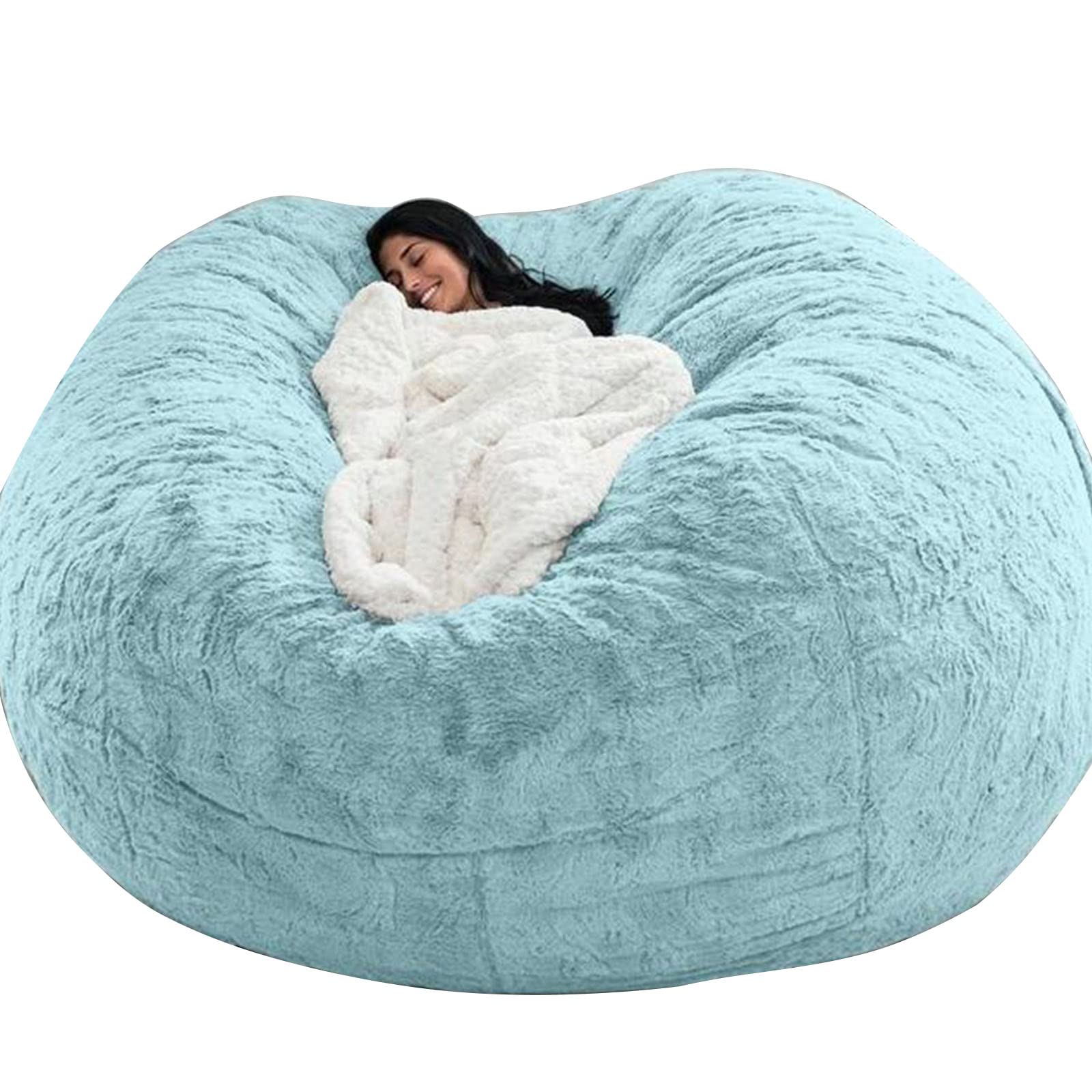 Soft Fluffy Faux Fur Bean Bag Chair Cover - Portable & Washable Living Room Furniture, Stuffed Animal Storage - Perfect for Kids' Room, Dorm, Lounge & Play Areas