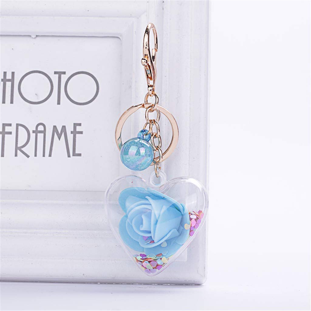 Rose Keychain - Love Shaped Sequin Key Ring Holder - Romantic Flower Gift for Mother, Girlfriend, Sister - Perfect for Valentine's Day, Anniversary & Birthday Gifts
