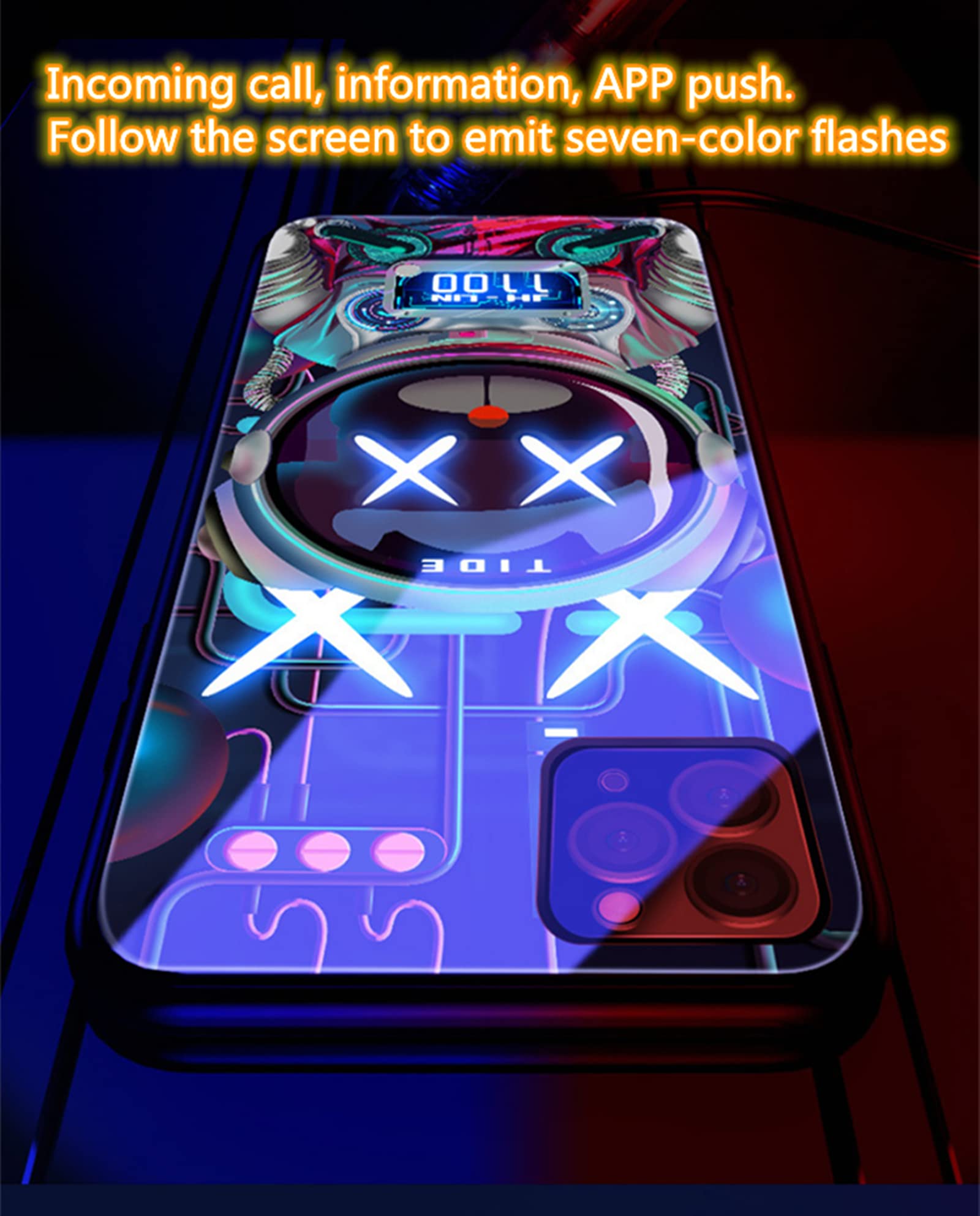 **LED Glowing Shockproof Case for iPhone 13 - Colorful Luminous Tempered Glass Cover with Protective Lens & Voice Control | Bear Design | Perfect for Night Out, Parties, and Personalized Style**