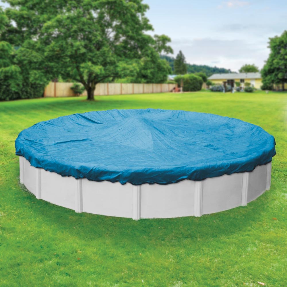 Robelle 5424-ROB 24-Foot Round Above Ground Pool Winter Cover - Heavy Duty Blue Mesh Swimming Pool Cover for Freeze Protection | Perfect for Winterizing and Protecting Your Pool from Debris, Leaves & Snow