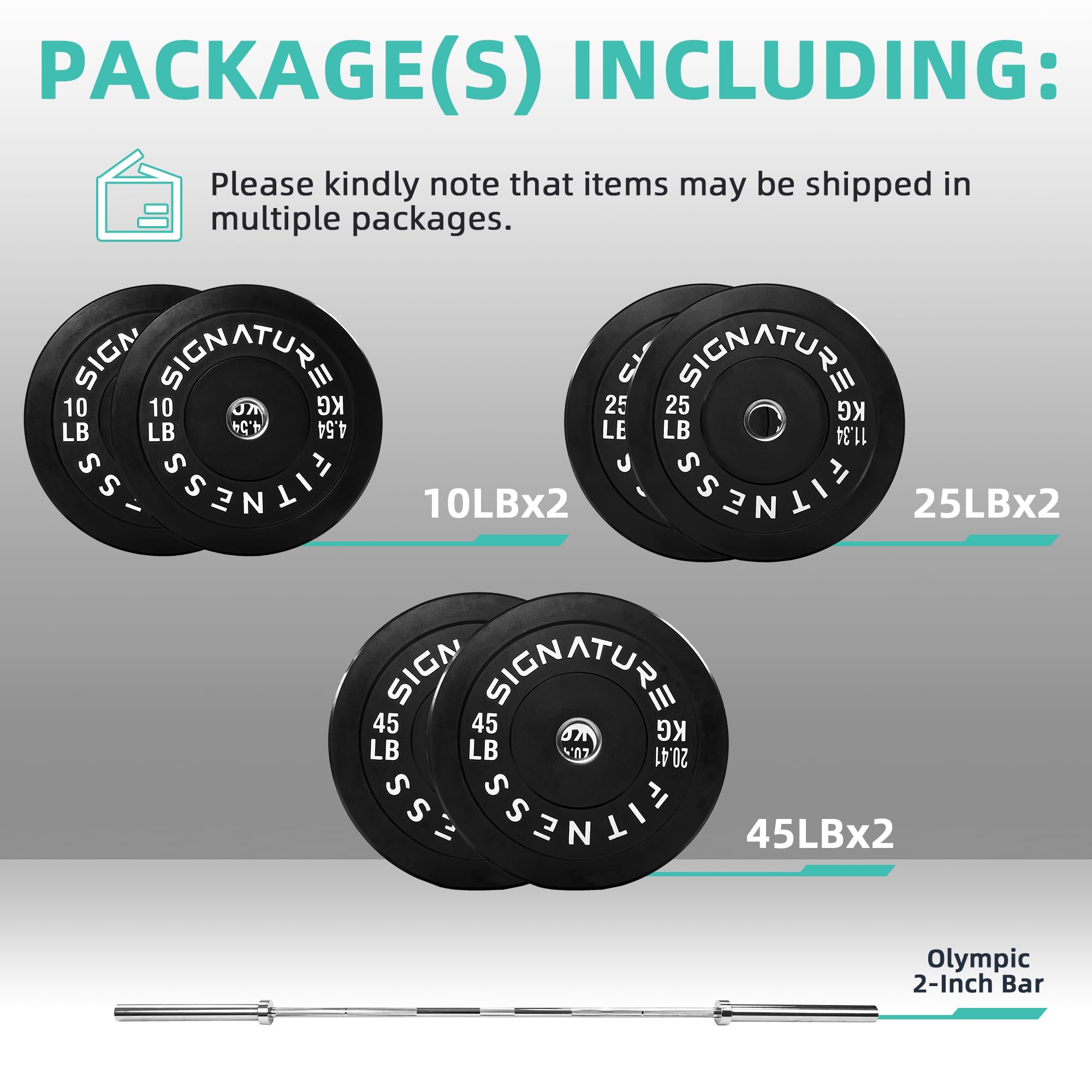Olympic Bumper Plates - 2 Inch Weight Plates for Strength Training, CrossFit & Weightlifting - Pair, Set or Complete Kit with 7FT Olympic Barbell - Perfect for Home Gym, Commercial Gym & CrossFit Training