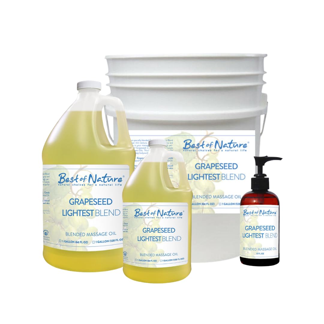 Best of Nature Grapeseed Lightest Blend Massage Oil - 100% Pure Natural Body & Skin Care Oil for Massage Therapists | Non-Greasy, Nourishing & Soothing Formula | 5 Gallon Pail (640 fl oz) | Perfect for Professional Spa, Aromatherapy & Relaxation Massages