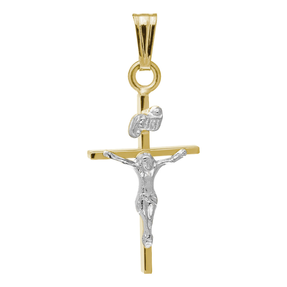 14K Two-Tone Gold Crucifix Pendant Necklace - 18 Inch Religious Jewelry for Women & Men - Perfect for Gifts, Baptism, First Communion & Everyday Wear