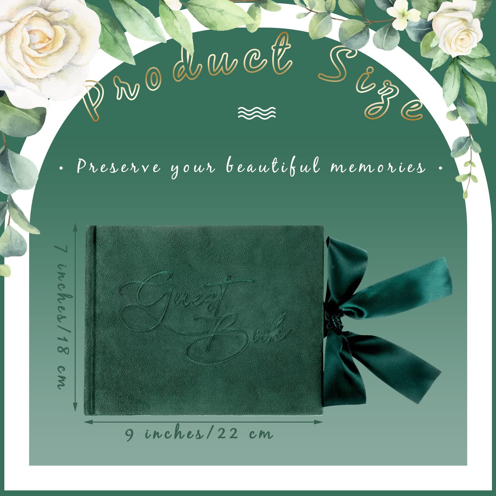 Elegant Green Velvet Wedding Guest Book with Pen - 144 Page Sign-in Book for Bridal Showers, Receptions & Anniversary Parties - Perfect for Wedding Memories & Special Event Guest Signatures