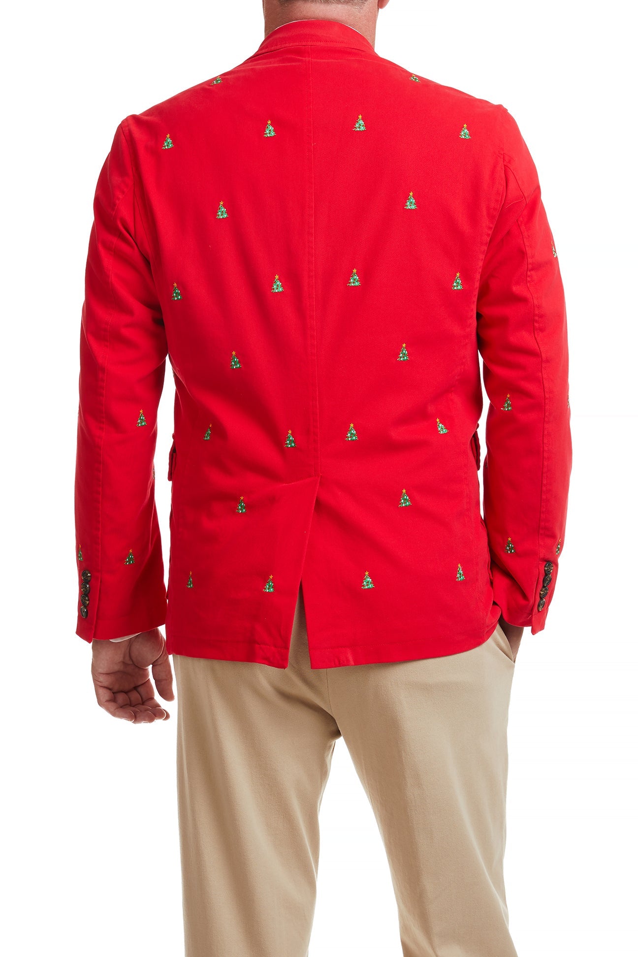 Spinnaker Blazer Bright Red with Christmas Trees - Stylish Holiday Party Jacket for Men, Festive Christmas Outfit, Office Holiday Attire