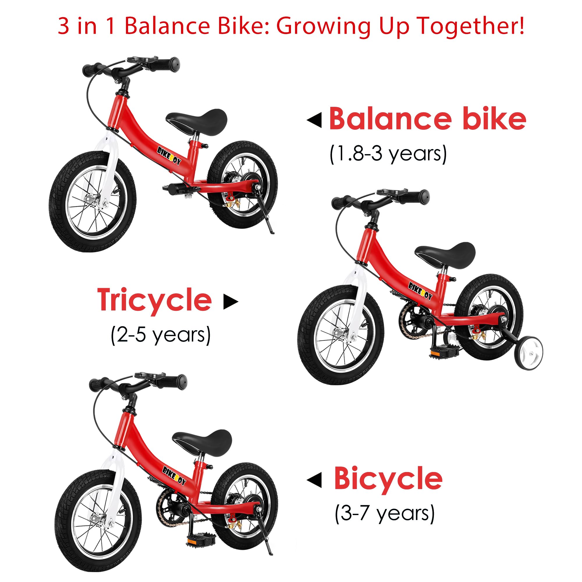 2 in 1 Balance Bike for Kids Ages 2-7 | Convertible Toddler Bike with Training Wheels & Brake | 12 14 16 Inch Wheels | Perfect for Learning to Ride & Outdoor Play