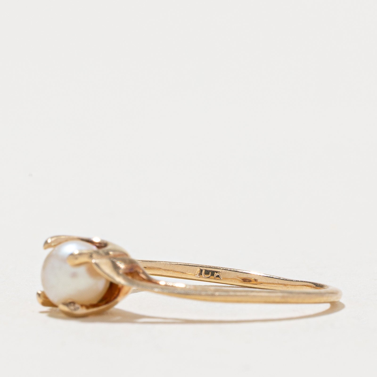Solitaire Pearl Bypass Ring - 14K Gold Plated Elegant Bridal Jewelry | Size 4 | Perfect for Engagement, Wedding & Anniversary Gifts