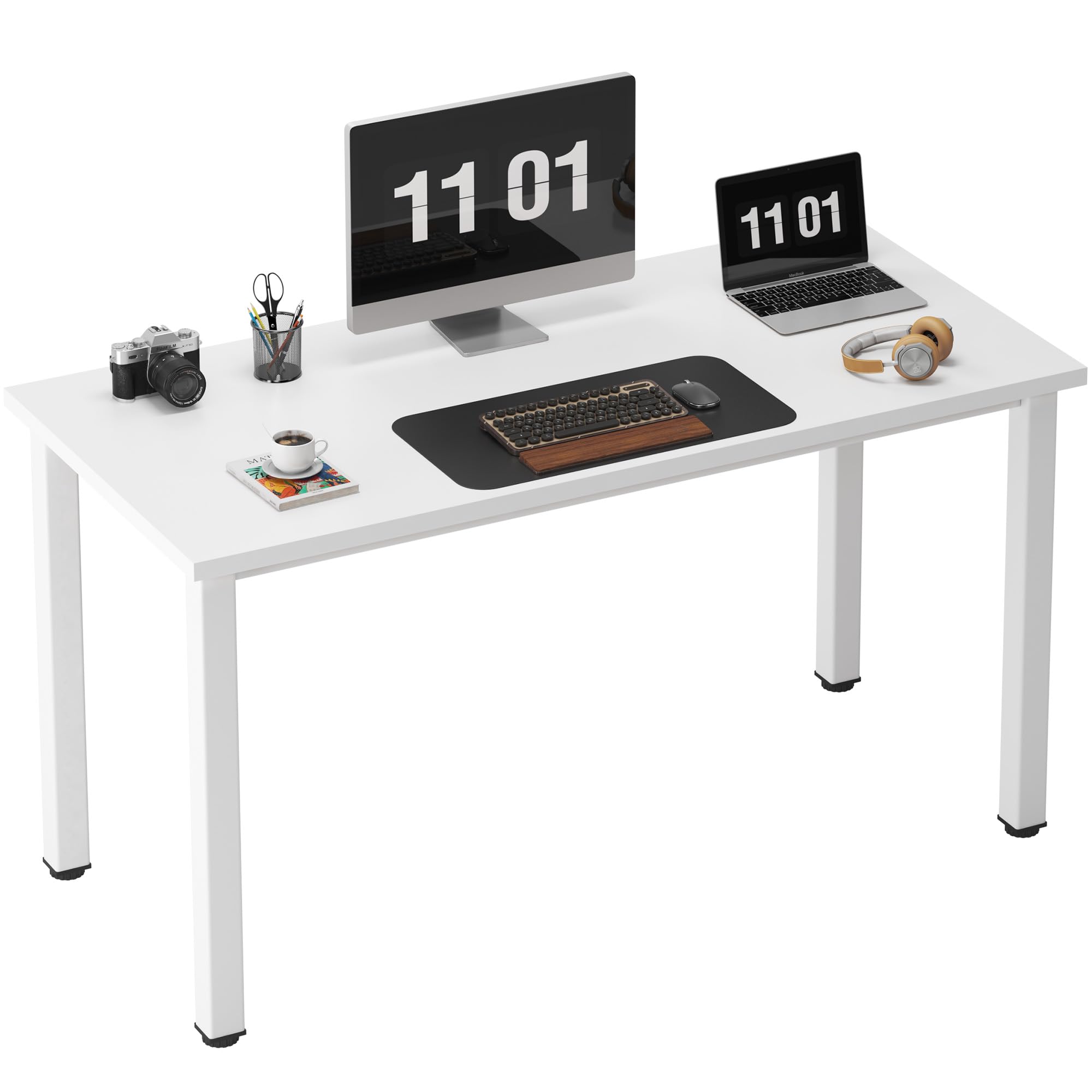 47 Inch Modern White Computer Desk - Home Office & Gaming Desk with Simple Design, Study Writing Table for Students | Perfect for Small Spaces, Dorm Rooms & Workstations
