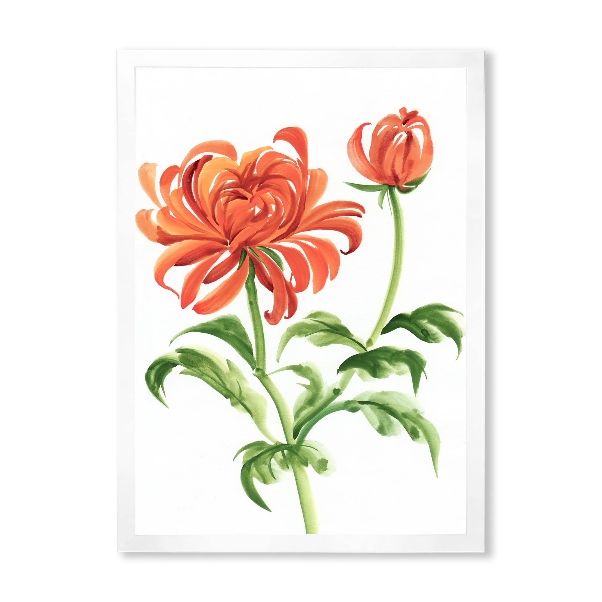 Vintage Orange Chrysanthemum Flower Traditional Framed Wall Art - Handmade Canvas Painting for Living Room, Bedroom & Office Decor - Perfect Gift for Home Interior Design