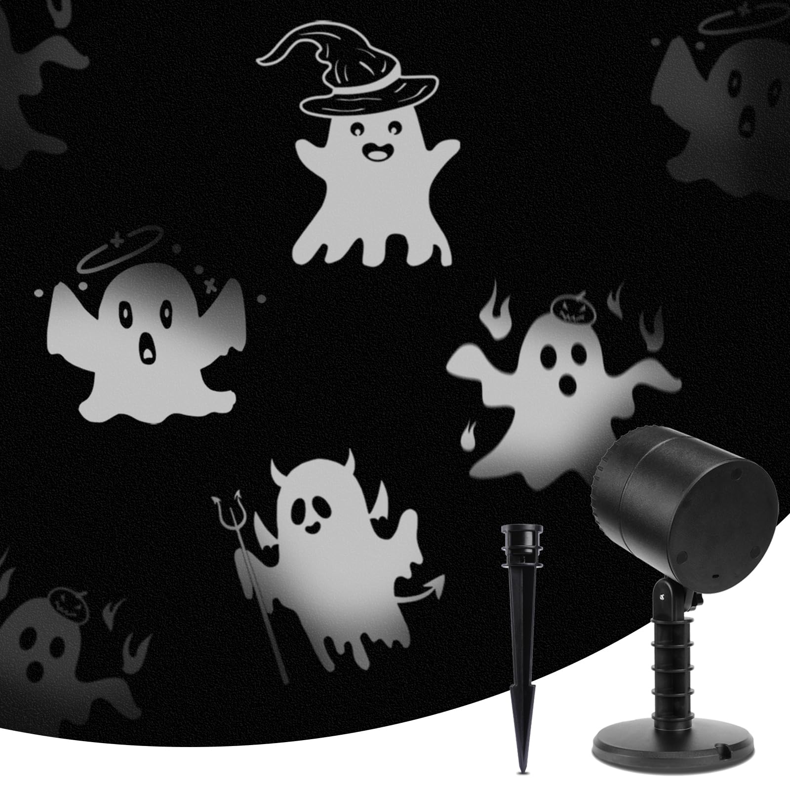LED Halloween Ghost Rotating Projector - Outdoor Yard Stake Lights & Indoor Night Light for Home, Garden, Patio, Ceiling, Bedroom Decor | Spooky Halloween Party, Haunted House, Trick-or-Treat Decoration
