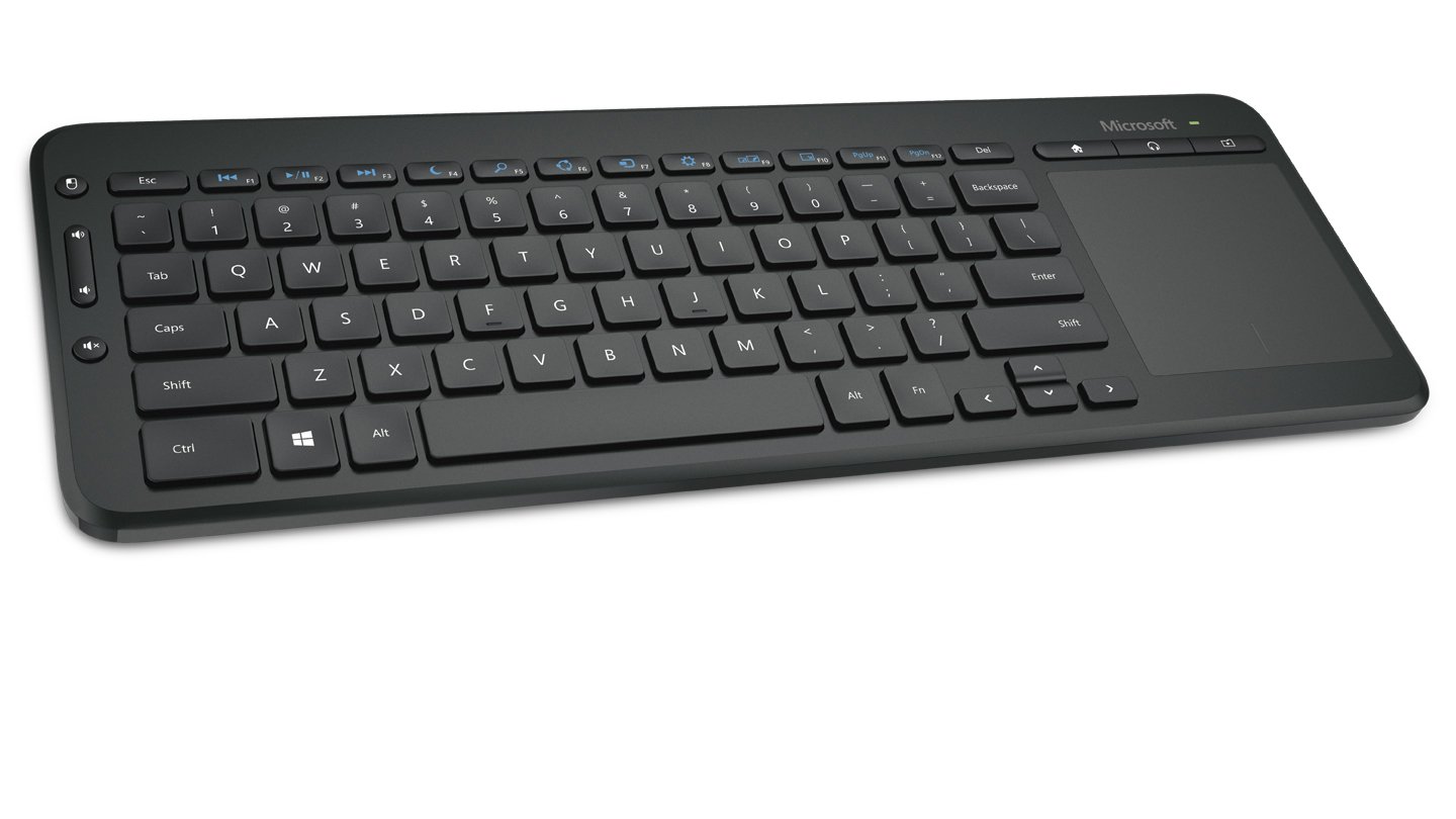 Microsoft All-in-One Media Keyboard - Wireless Ergonomic Keyboard with Built-in Trackpad, USB Receiver, Multi-Media Keys for PC/Laptop (Black) - Perfect for Home Office, Streaming & Gaming