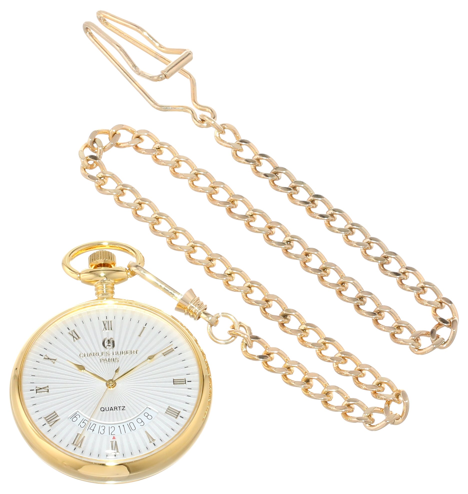 Charles-Hubert Paris Gold-Plated Open Face Quartz Pocket Watch - Vintage Style Gift for Men, Collectors & Special Occasions