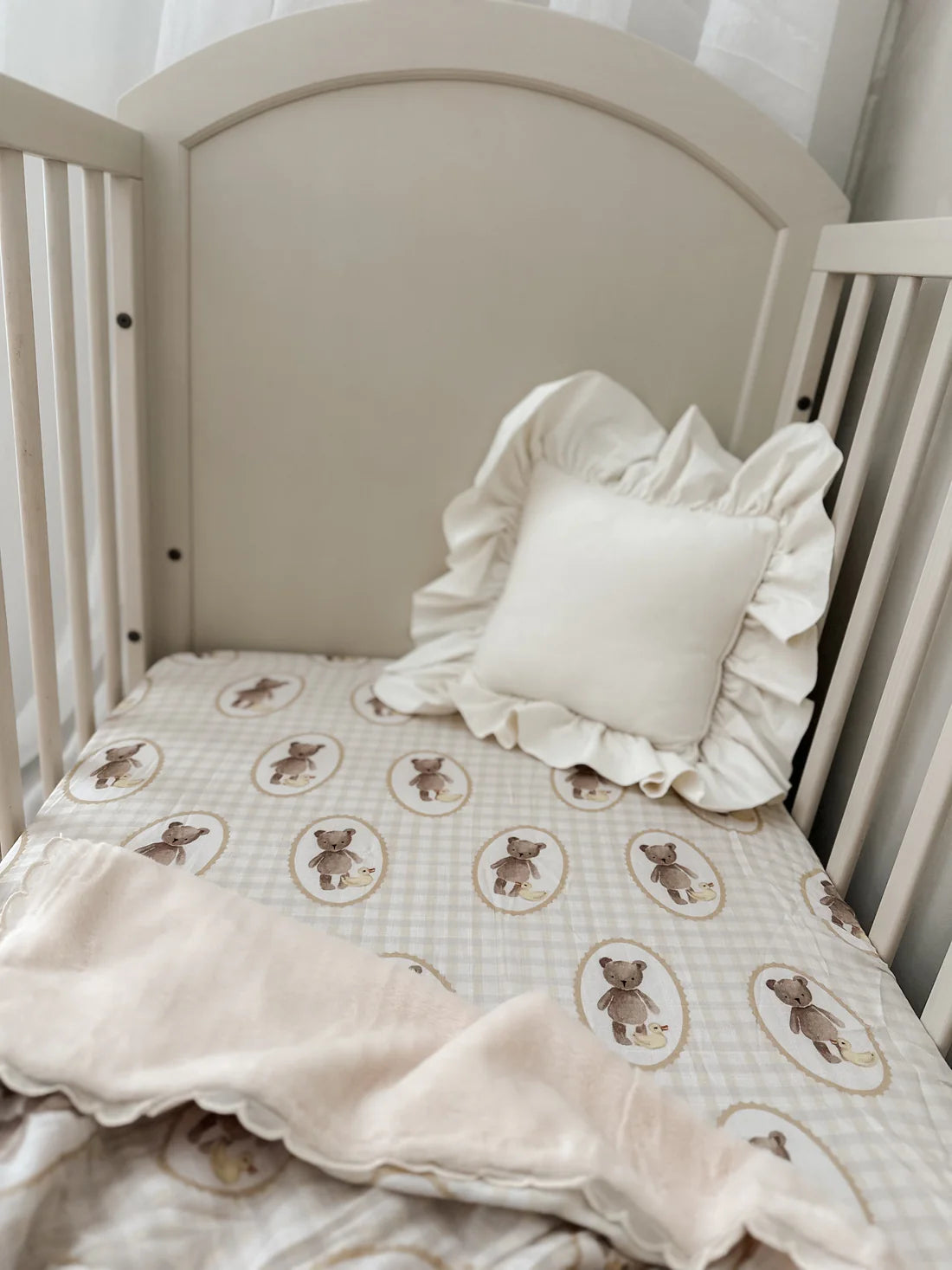 Organic Muslin Cot Sheet for Babies - Soft & Breathable Pop Ya Tot Design with Ted & Duck - Perfect for Nursery, Crib, and Travel Use