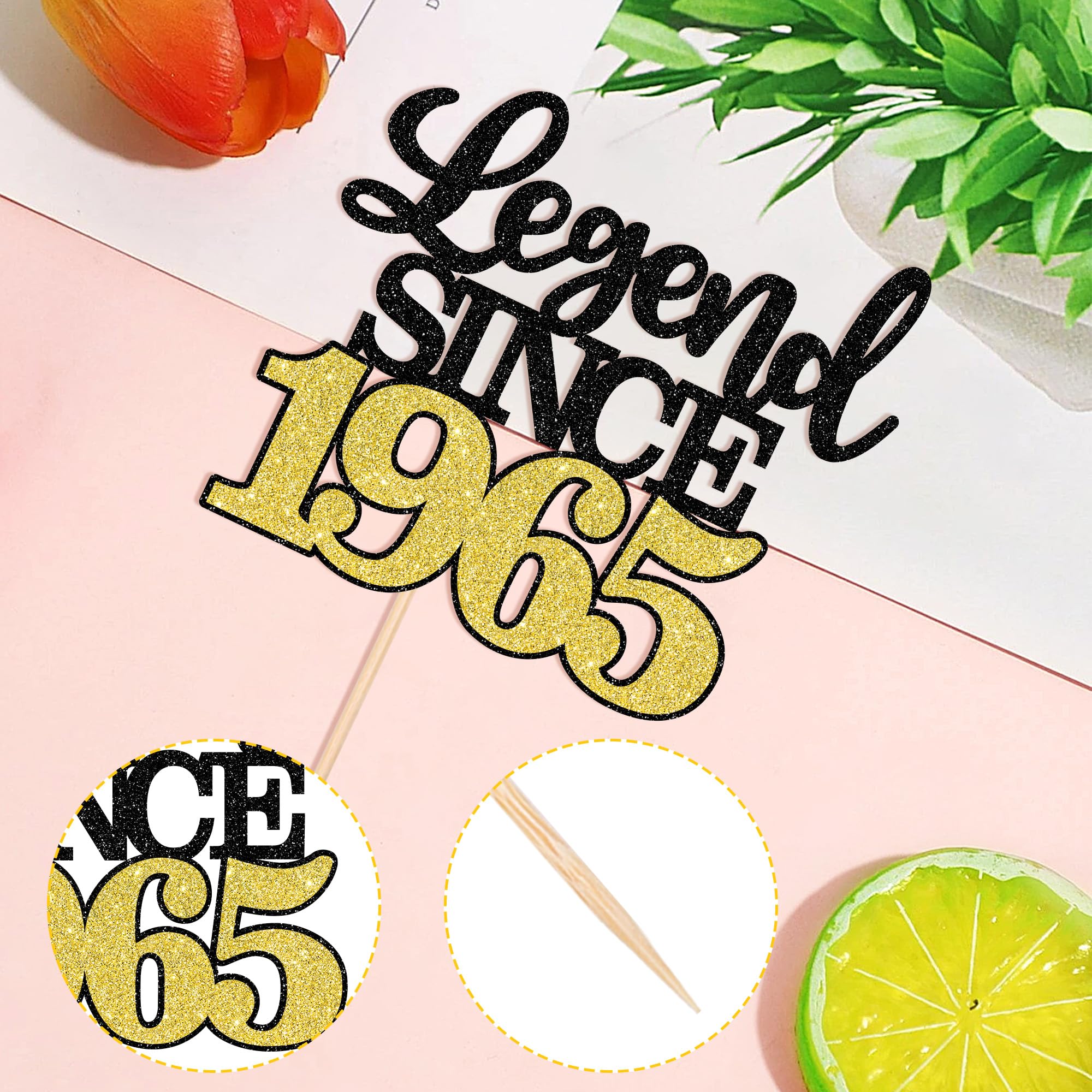 1 PCS Legend Since 1965 Black Gold Glitter 60th Birthday Cake Topper - Happy 60th Birthday Cake Pick for Anniversary, Wedding & Party Decorations - Perfect for Milestone Celebrations & Festive Events